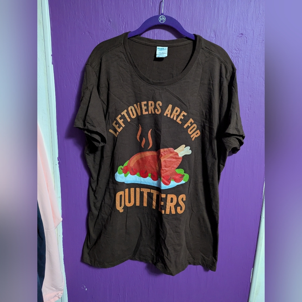Port & Company Brown LEFTOVERS ARE FOR QUITTERS Short Sleeve Tee XXL 16 18